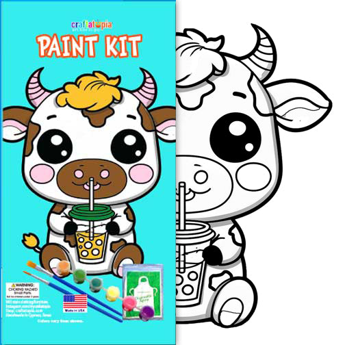 Cow Drinking a Boba Tea Kid's Acrylic Painting Kit