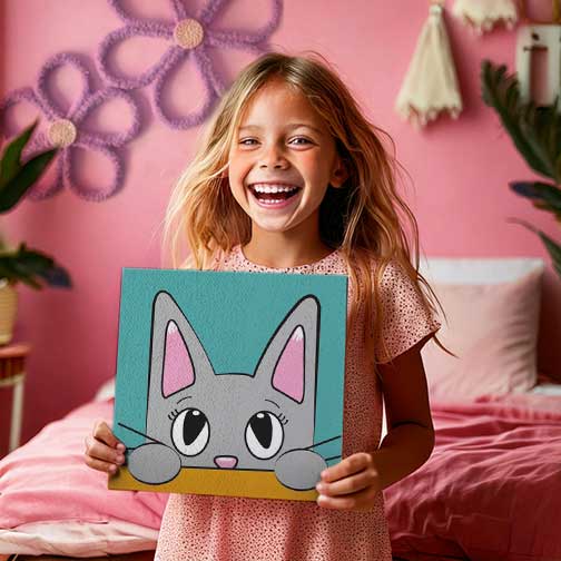 Grey Cat Children's Canvas Painting Set