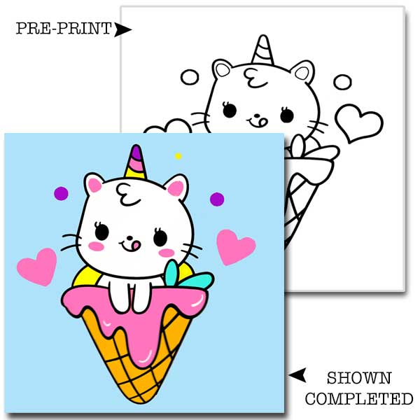 Ice Cream Unicorn Kitty Children's Canvas Painting Set