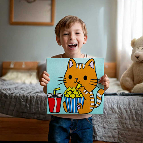 Popcorn Kitty Kids Canvas Painting Set