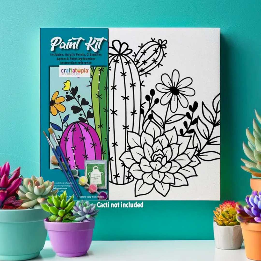 Cactus pre-drawn canvas adult painting kit 