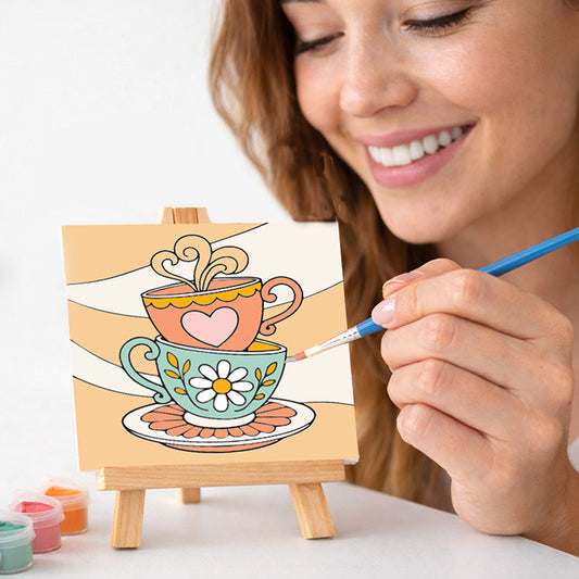 Teacup Painting Kit – 4x4 Mini Canvas DIY Art for Relaxing & Gifts