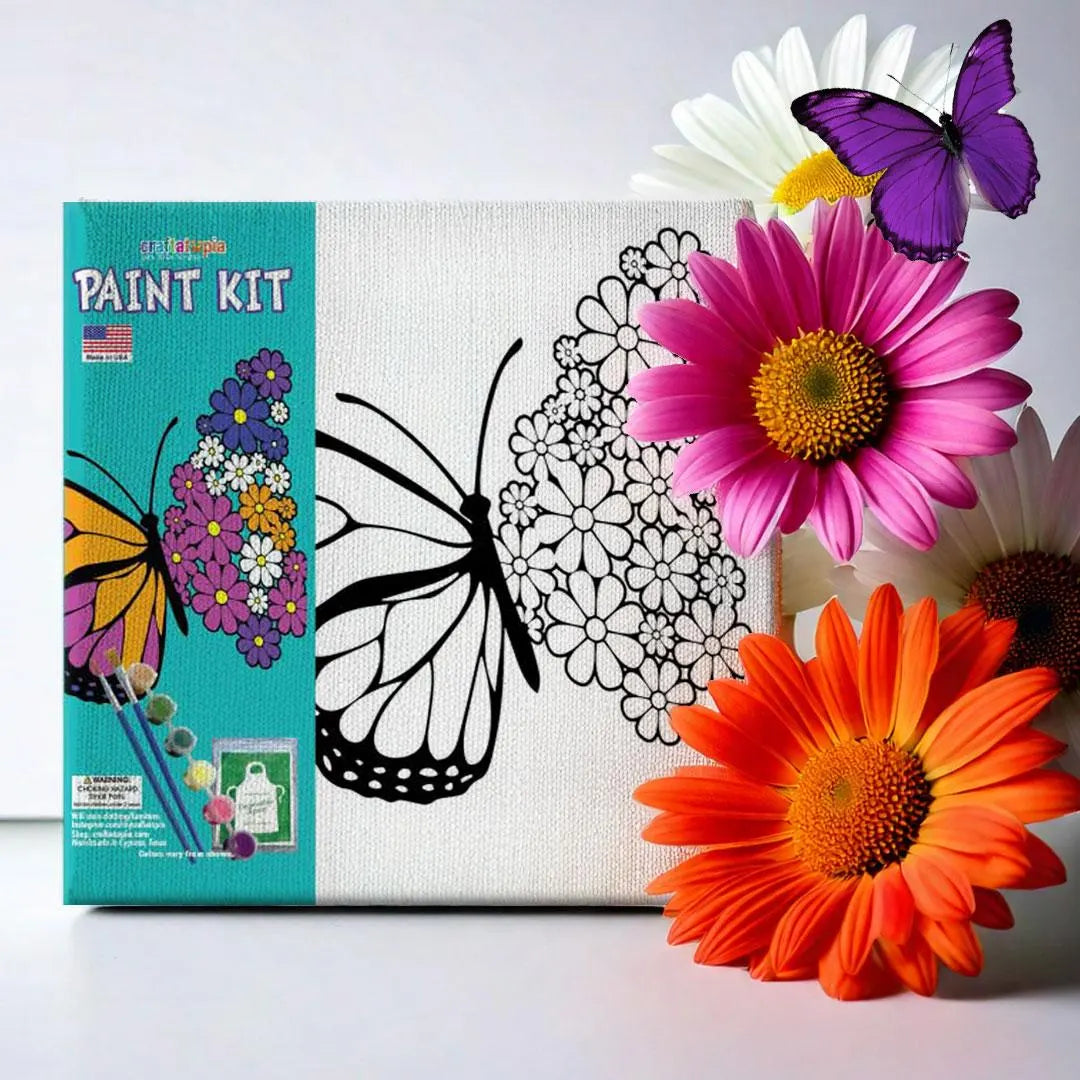 butterfly daisy  pre-sketched canvas painting kit
