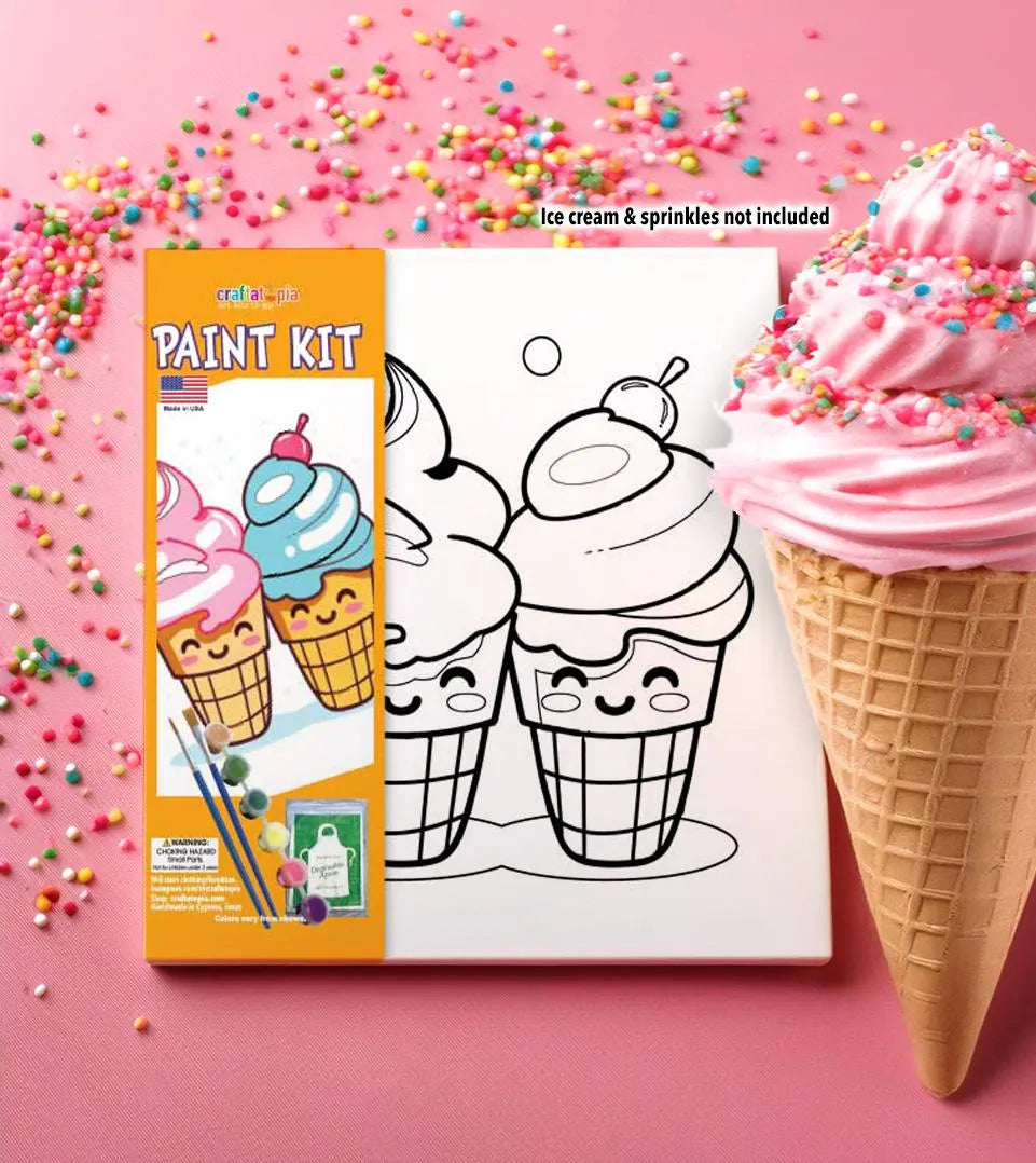kids ice-cream pre-printed canvas painting kit
