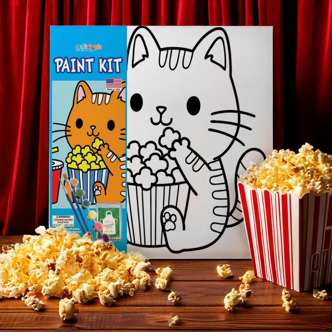 kids kitty popcorn pre-printed canvas painting kit