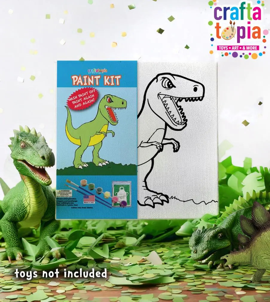 kids t-rex dinosaur pre-printed canvas painting kit.webp
